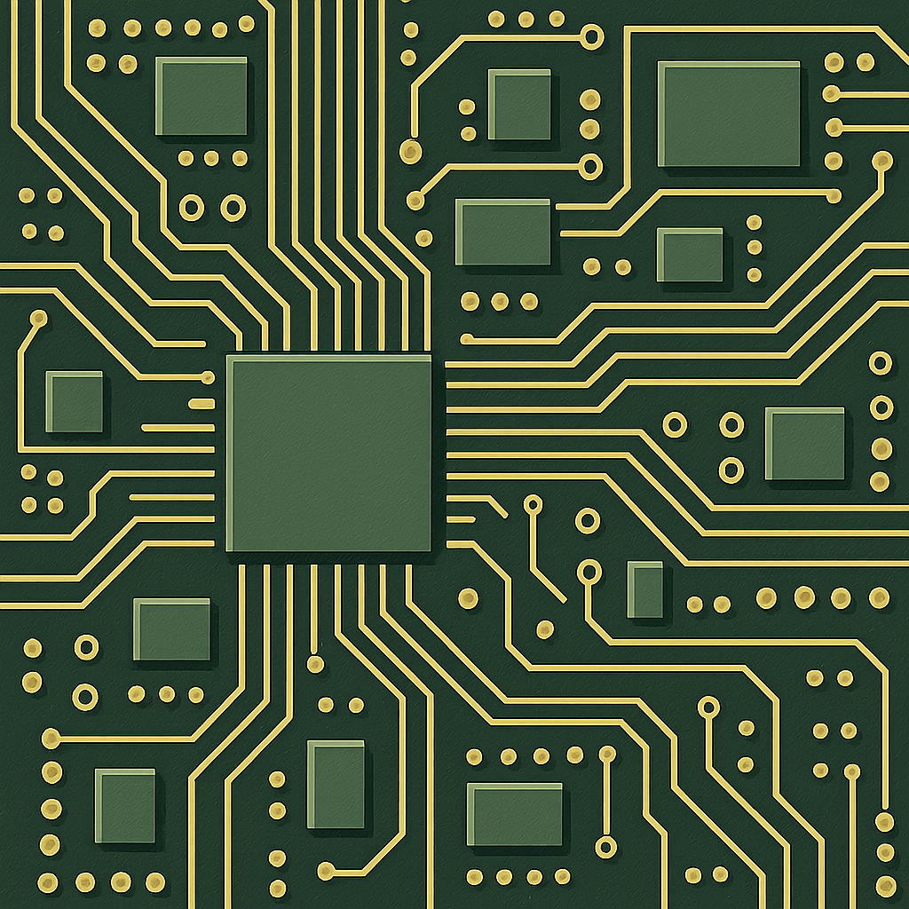 Diagram of electronic pathways on a motherboard