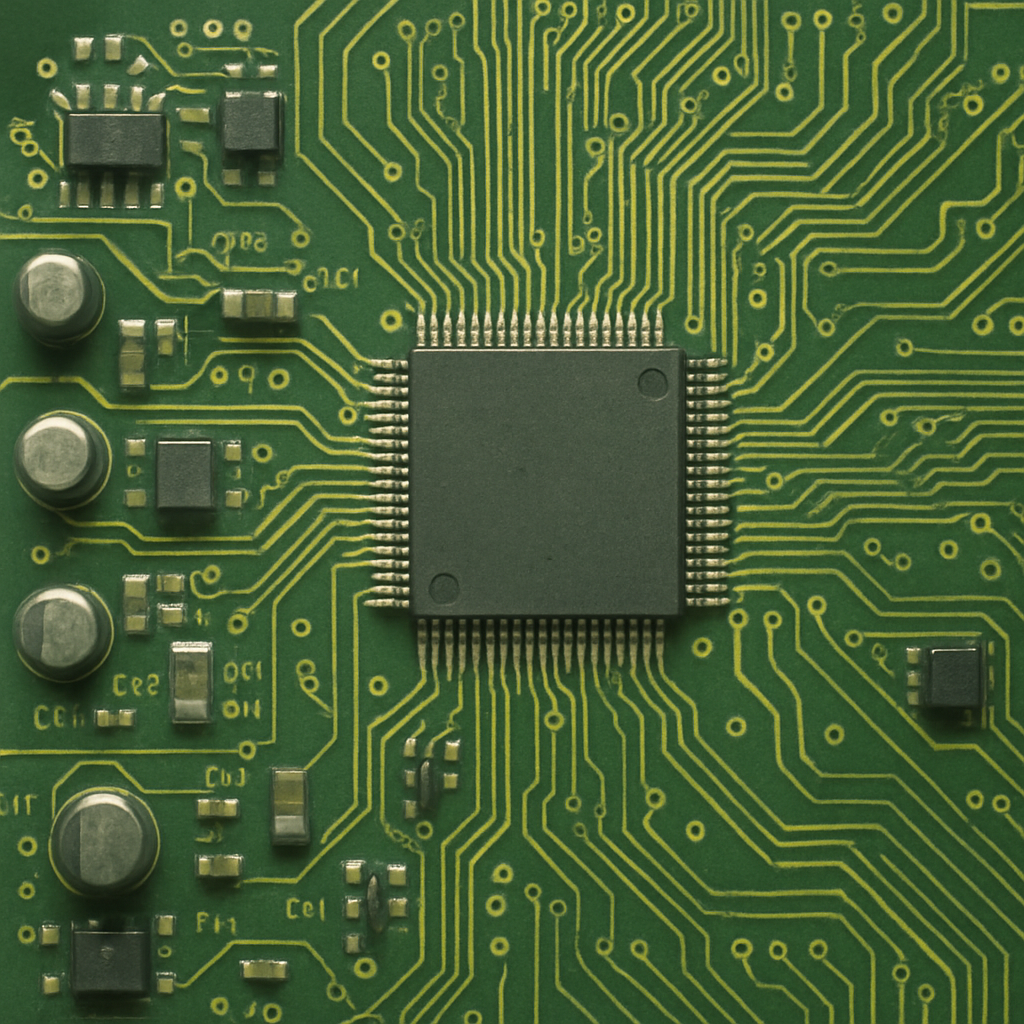 Motherboard layout showing electronic pathways